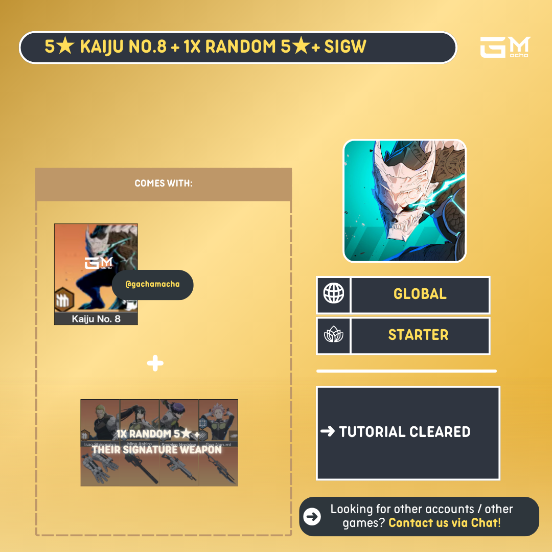 Global | Kaiju No 8 Starter | Kaiju No 8 + 1 Random 5 Star + Their Signature Weapon | GL-KJ8-KJ03