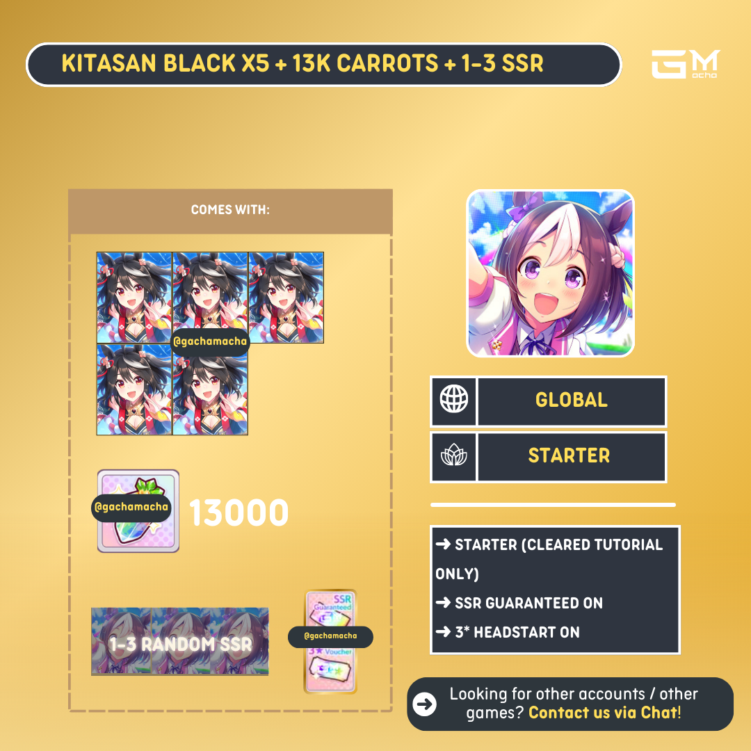 Global | Uma Musume Pretty Derby Starter | 5 Kitasan Black + 13k Carrot + 1-3 Random SSR | GL-UMA-KB01