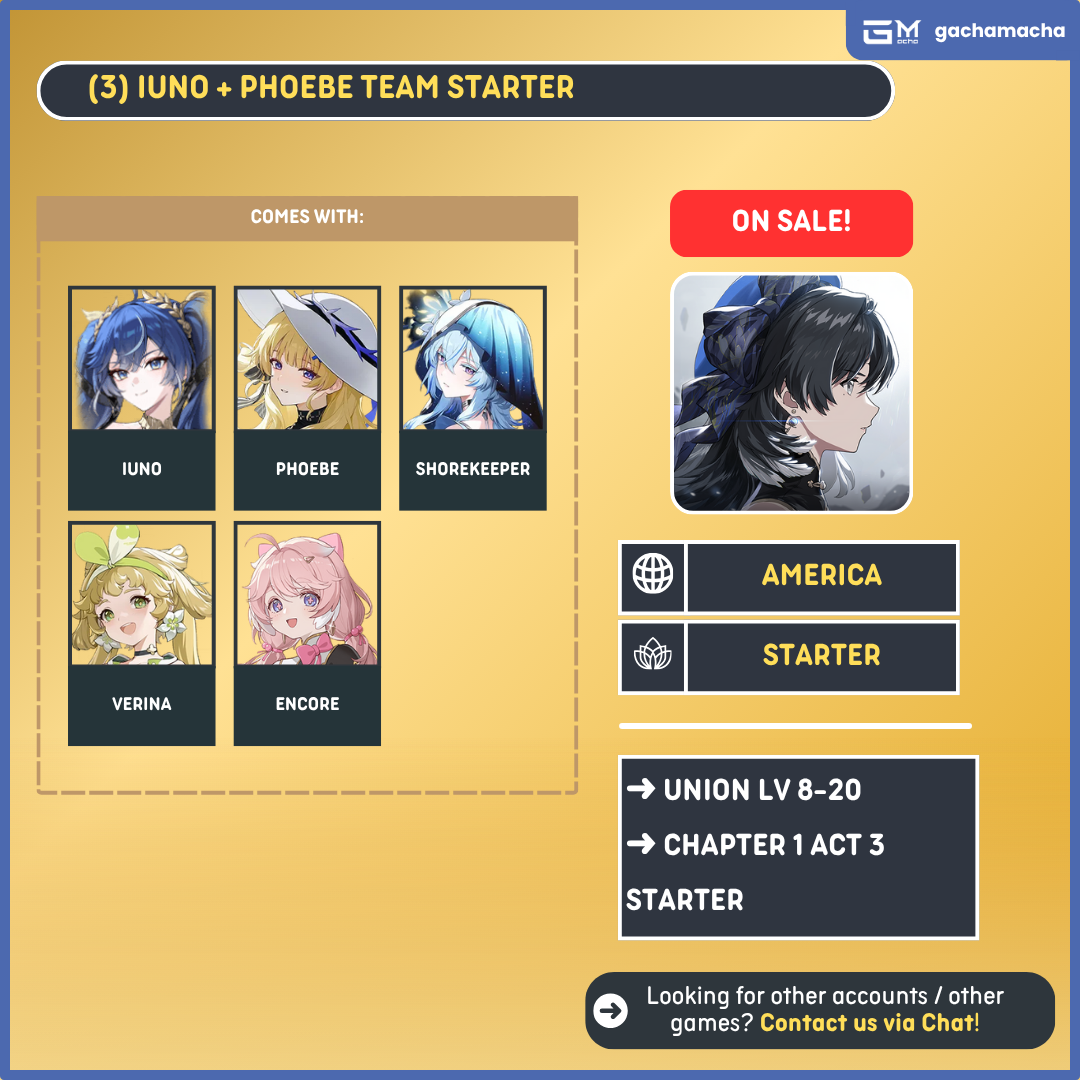 America | Wuthering Waves Starter | Iuno + Phoebe + Shorekeeper + Verina + Encore | NA-WW-APX07