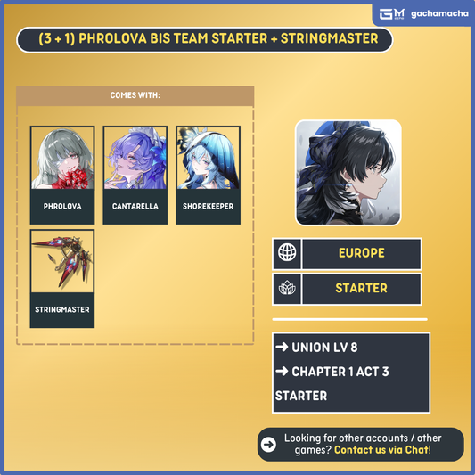 Europe | Wuthering Waves Starter | [EU] Cartethyia + Cartethyia SigW + Zani + Phoebe + Shorekeeper + Emerald of Genesis + 10 Radiant | EU-WW-APX04