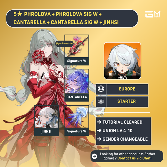 Europe | Wuthering Waves Starter | Phrolova + Phrolova SigW + Cantarella + Cantarella SigW + Jinhsi | EU-WW-PLCT05