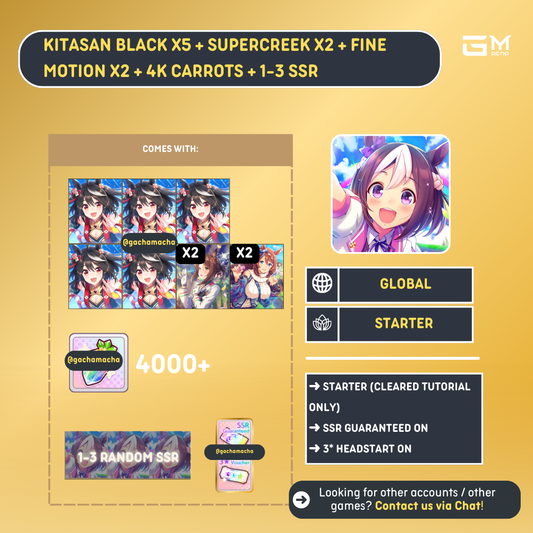Global | Uma Musume Pretty Derby Starter | 5 Kitasan Black + 2 Super Creek + 2 Fine Motion + 1-3 Random SSR | GL-UMA-KB05