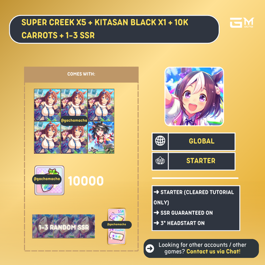 Global | Uma Musume Pretty Derby Starter | 5 Super Creek + Kitasan Black + 10k Carrot + 1-3 Random SSR | GL-UMA-SC03