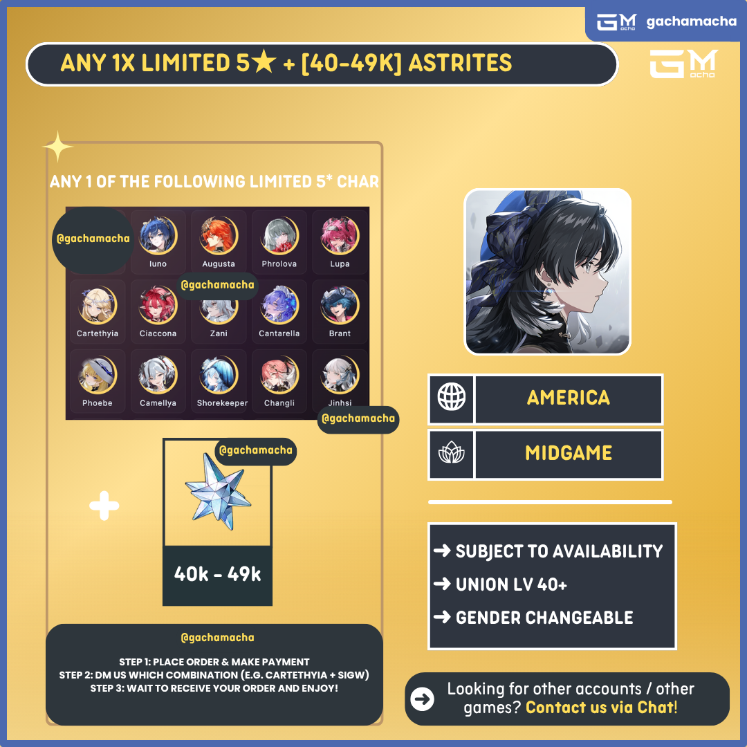 America | Wuthering Waves Starter | 1 of Limited 5 Star + 40k Astrites | NA-WW-1L40k