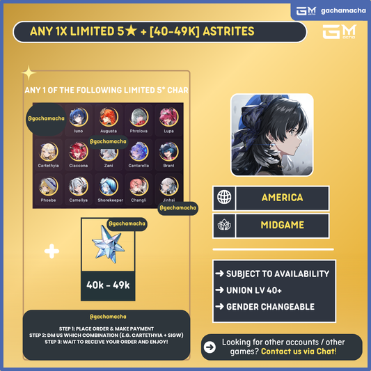 America | Wuthering Waves Starter | 1 of Limited 5 Star + 40k Astrites | NA-WW-1L40k