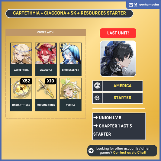 America | Wuthering Waves Starter | Cartethyia + CIaccona + Shorekeeper + Verina + Encore + 52 Radiant + 10 Forging | NA-WW-APX05