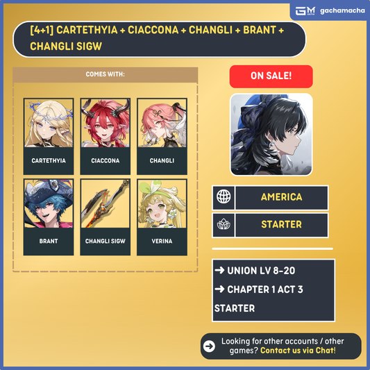 America | Wuthering Waves Starter | Cartethyia + Ciaccona + Changli + Brant + Changli SigW | NA-WW-APX08