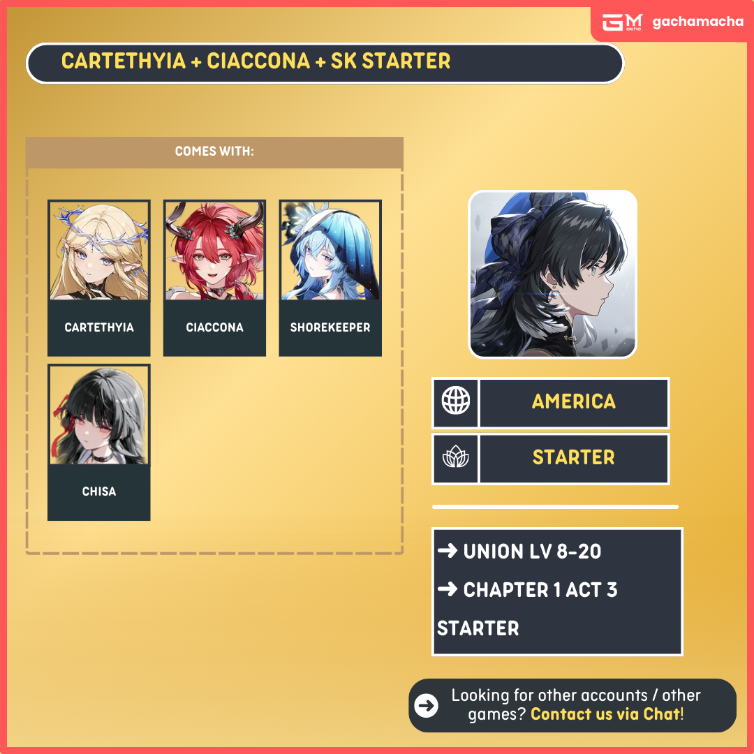 America | Wuthering Waves Starter | Cartethyia + Ciaccona + Chisa + Shorekeeper | NA-WW-APX11