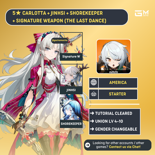 America | Wuthering Waves Starter | Carlotta + Carlotta SigW + Jinhsi + Shorekeeper | NA-WW-CARJHSK01