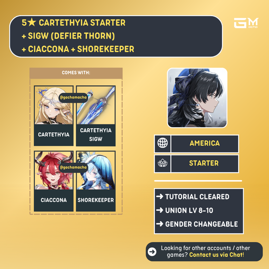 America | Wuthering Waves Starter | Cartethyia + Cartethyia SigW + Ciaccona + Shorekeeper | NA-WW-CT04
