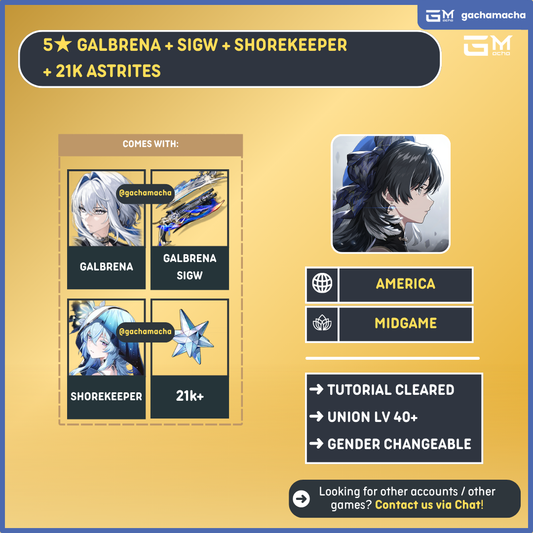 America | Wuthering Waves Starter | Galbrena + Galbrena SigW + Shorekeeper + 21k Astrites | NA-WW-GASK21k