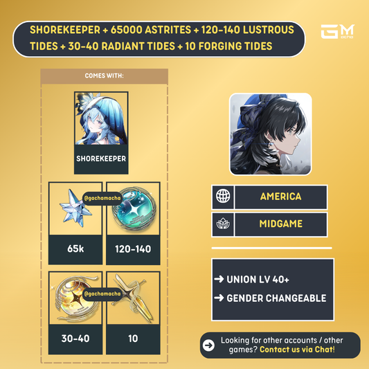 America | Wuthering Waves Starter | Shorekeeper + 65k Astrites + More | NA-WW-MH65SK
