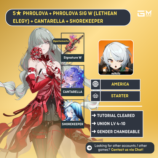 America | Wuthering Waves Starter | Phrolova + Phrolova SigW + Cantarella + Shorekeeper | NA-WW-PLCT03