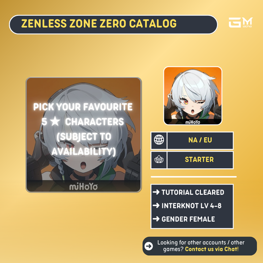America / Europe | Zenless Zone Zero Starter | Chat to Place Order | NA-ZZZ-CATALOG