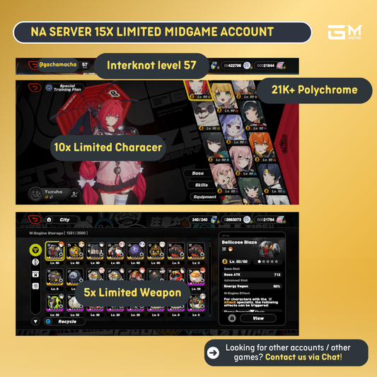 America | Zenless Zone Zero Starter | [NA] 15x Limited Midgame Account | NA-ZZZ-KC01